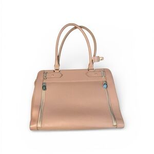PRUNE Elegant Cream Baby Pink Leather Satchel /Top Handle Handbag